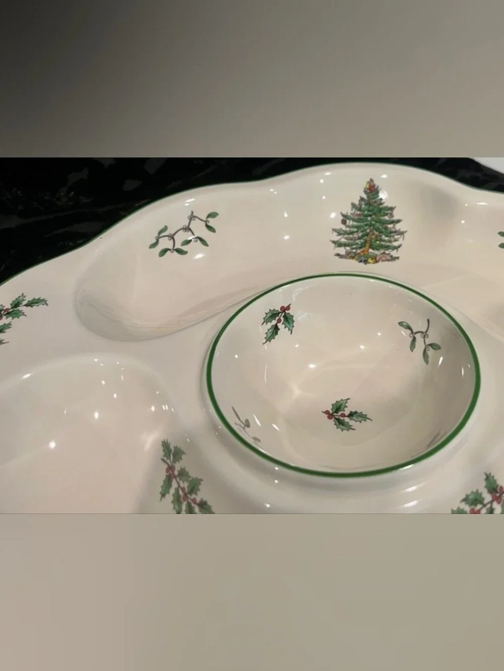 Vintage Spode Christmas Tree 13” Crudite Platter Chip Dip Serving Dish England